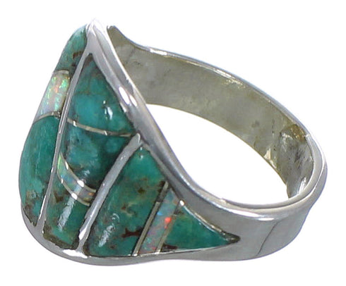 Opal And Turquoise Inlay Silver Ring Size 6 EX44713